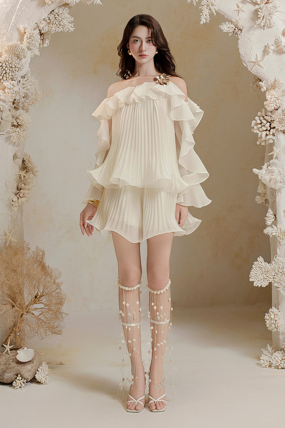 Rosie Straight Wavy Organza Mini Shorts