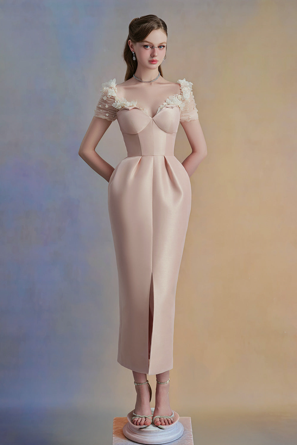Marquessa Pegged Chest Cup Taffeta Midi Dress