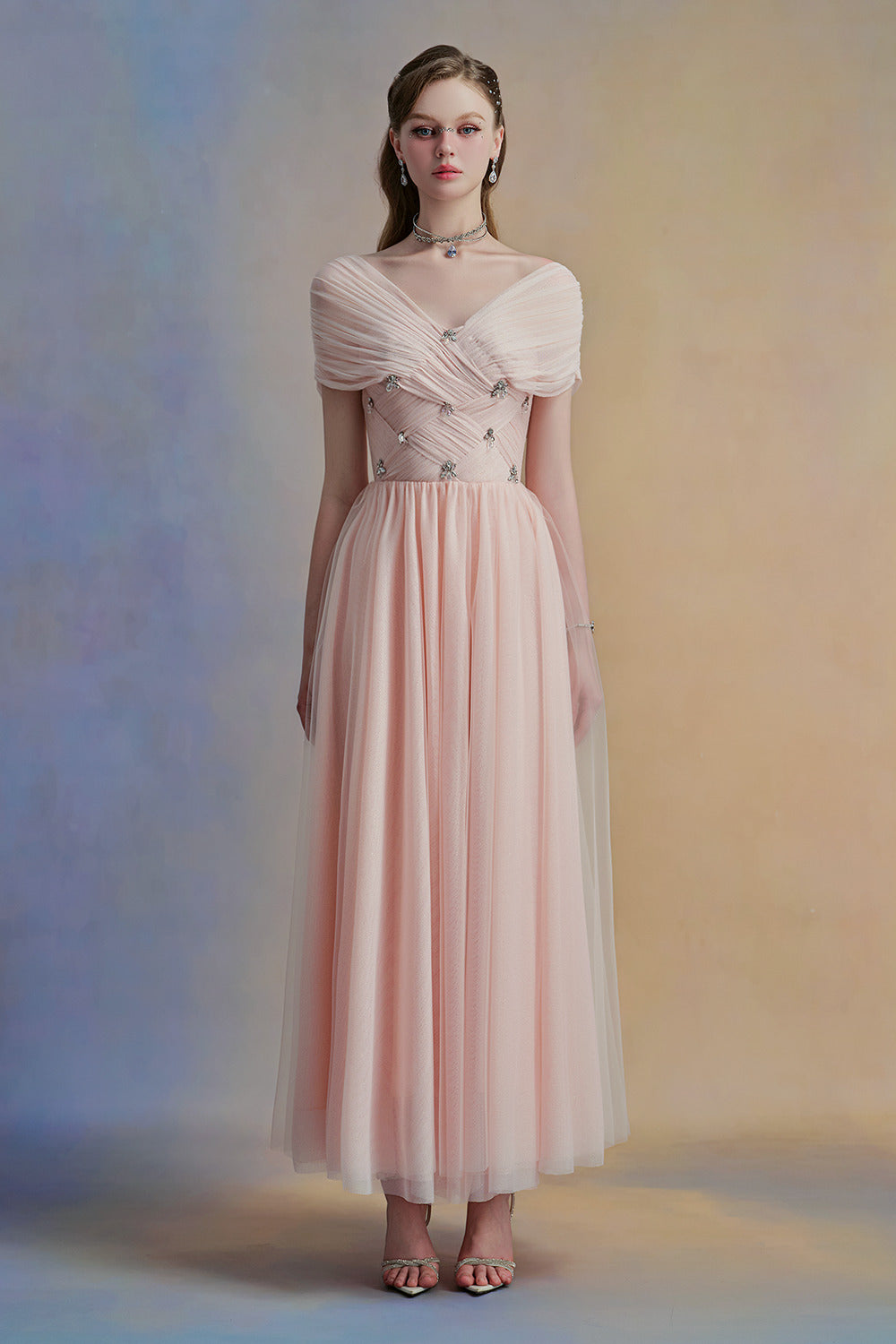Serinna A-line V-Neck Tulle Midi Dress