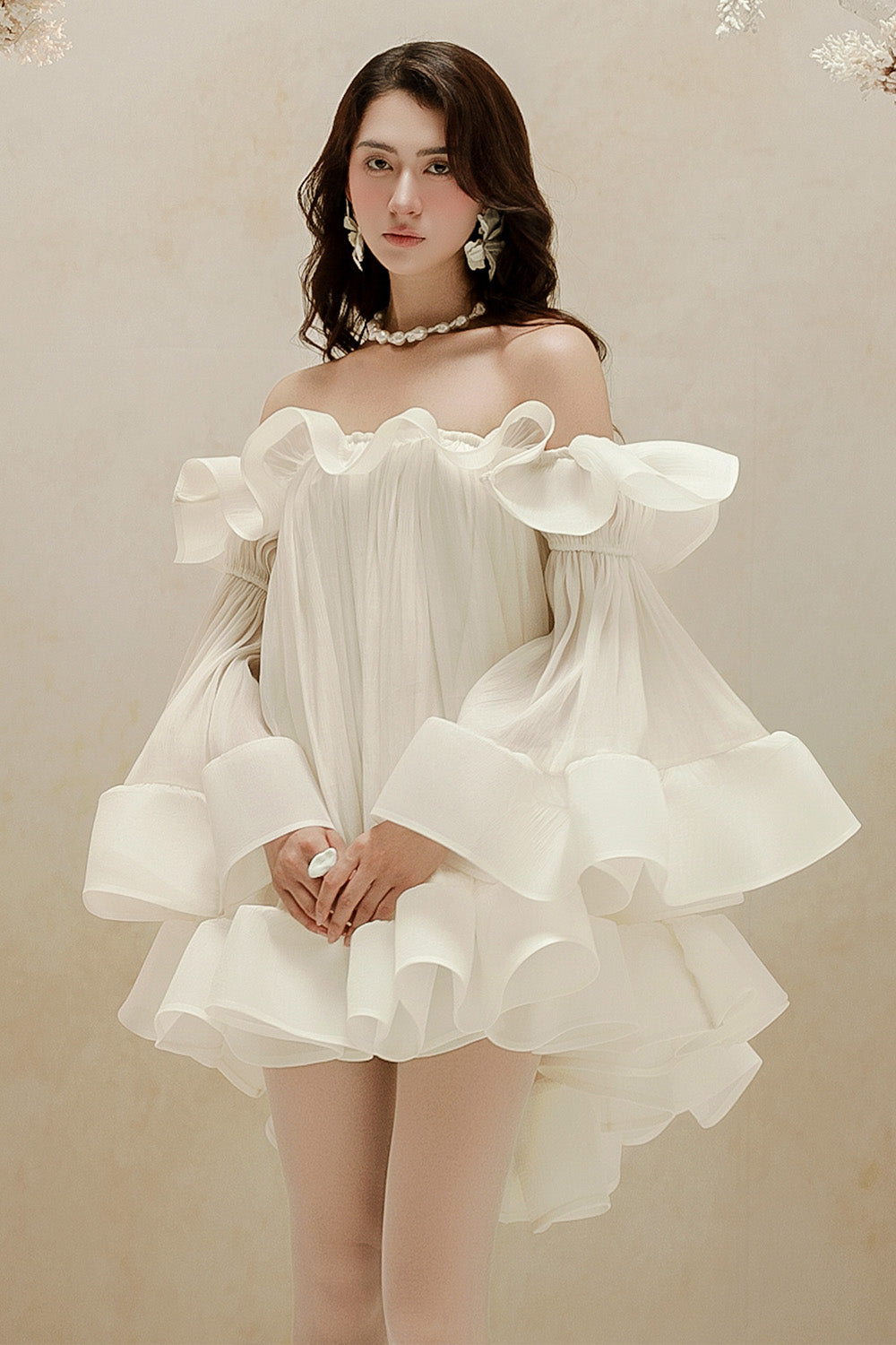 Flora Babydoll Ruffle Layer Crinkle Chiffon Mini Dress