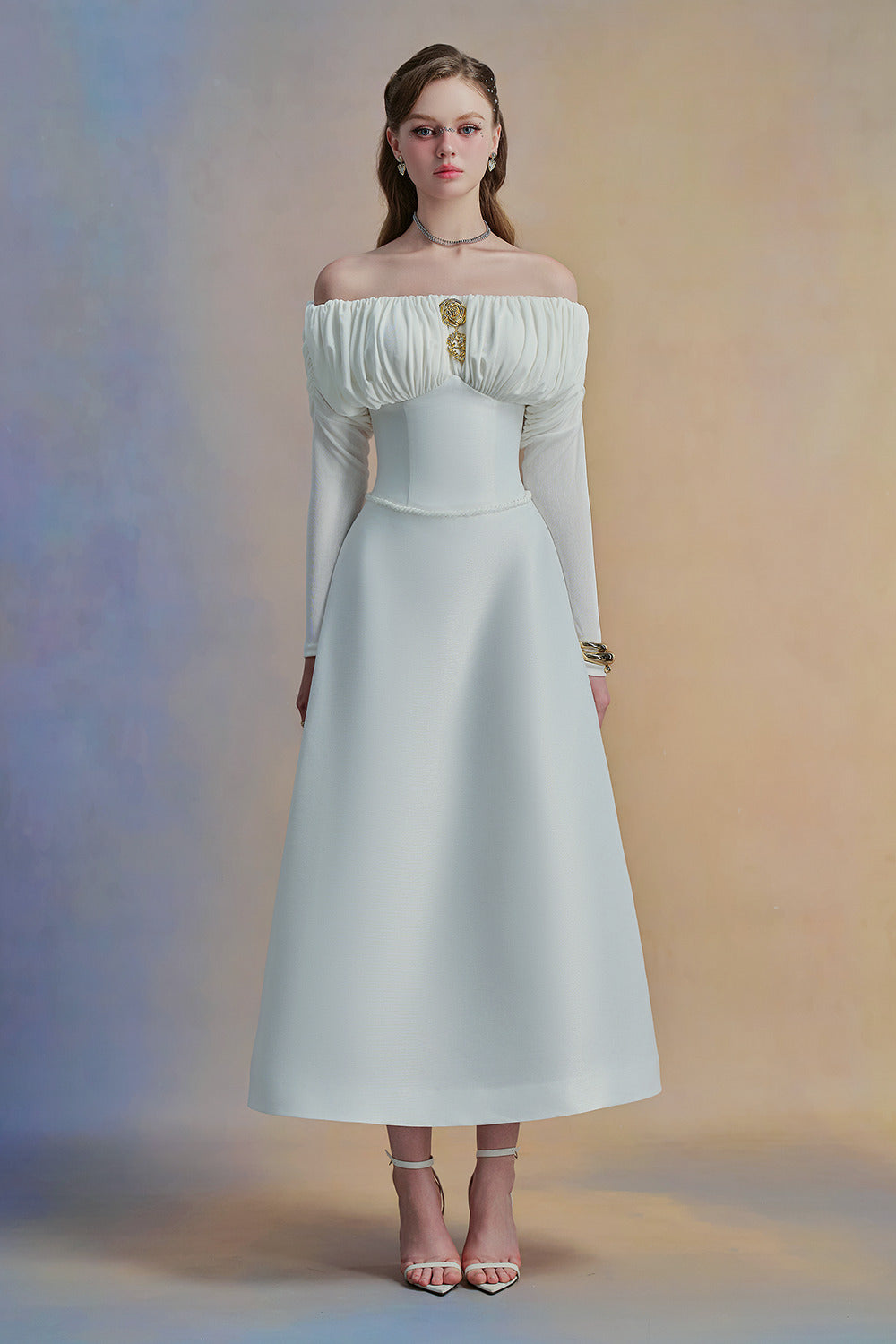 Jasera A-line Off-Shoulder Taffeta Midi Dress