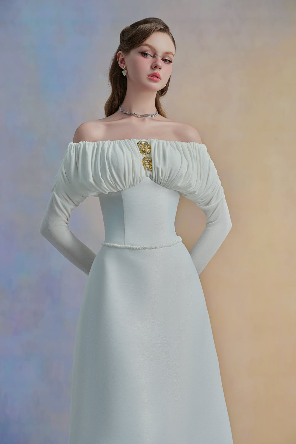 Jasera A-line Off-Shoulder Taffeta Midi Dress