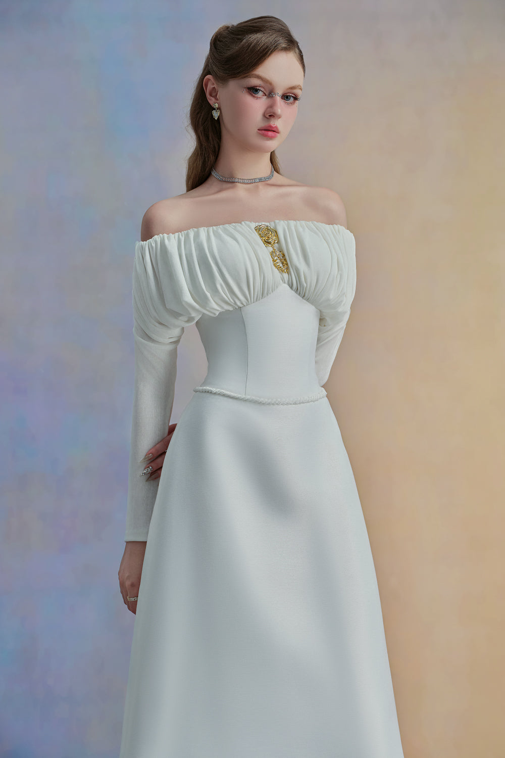 Jasera A-line Off-Shoulder Taffeta Midi Dress