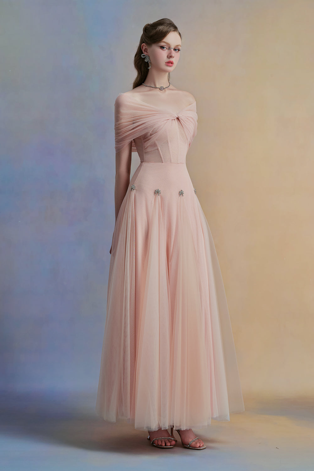 Women's Irisa A-line Corset Waist Tulle Ankle Length Dress S/M/L/Customize Blush Pink/Blue Grey MEAN BLVD Women's Irisa A-line Corset Waist Tulle Ankle Length Dress S/M/L/Customize Blush Pink/Blue Grey MEAN BLVD