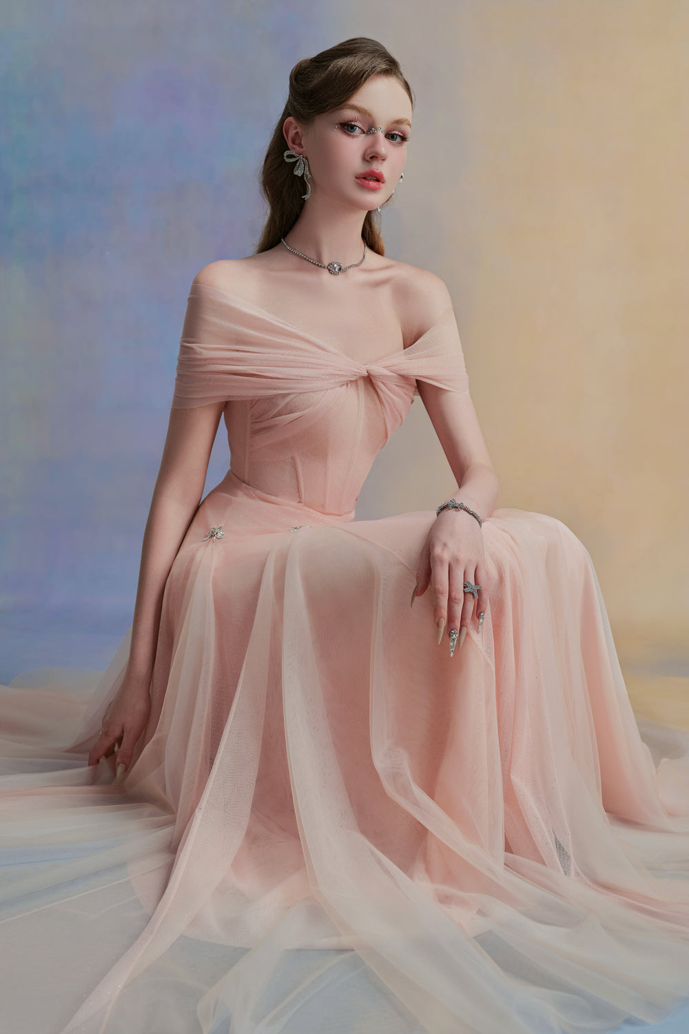 Women's Irisa A-line Corset Waist Tulle Ankle Length Dress S/M/L/Customize Blush Pink/Blue Grey MEAN BLVD Women's Irisa A-line Corset Waist Tulle Ankle Length Dress S/M/L/Customize Blush Pink/Blue Grey MEAN BLVD