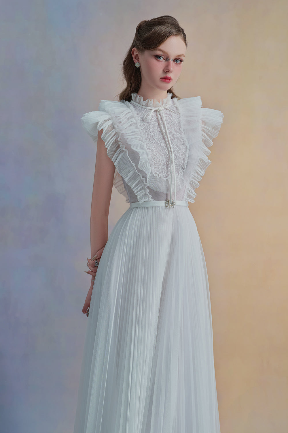 Elowen A-line Pleated Tulle Ankle Length Dress