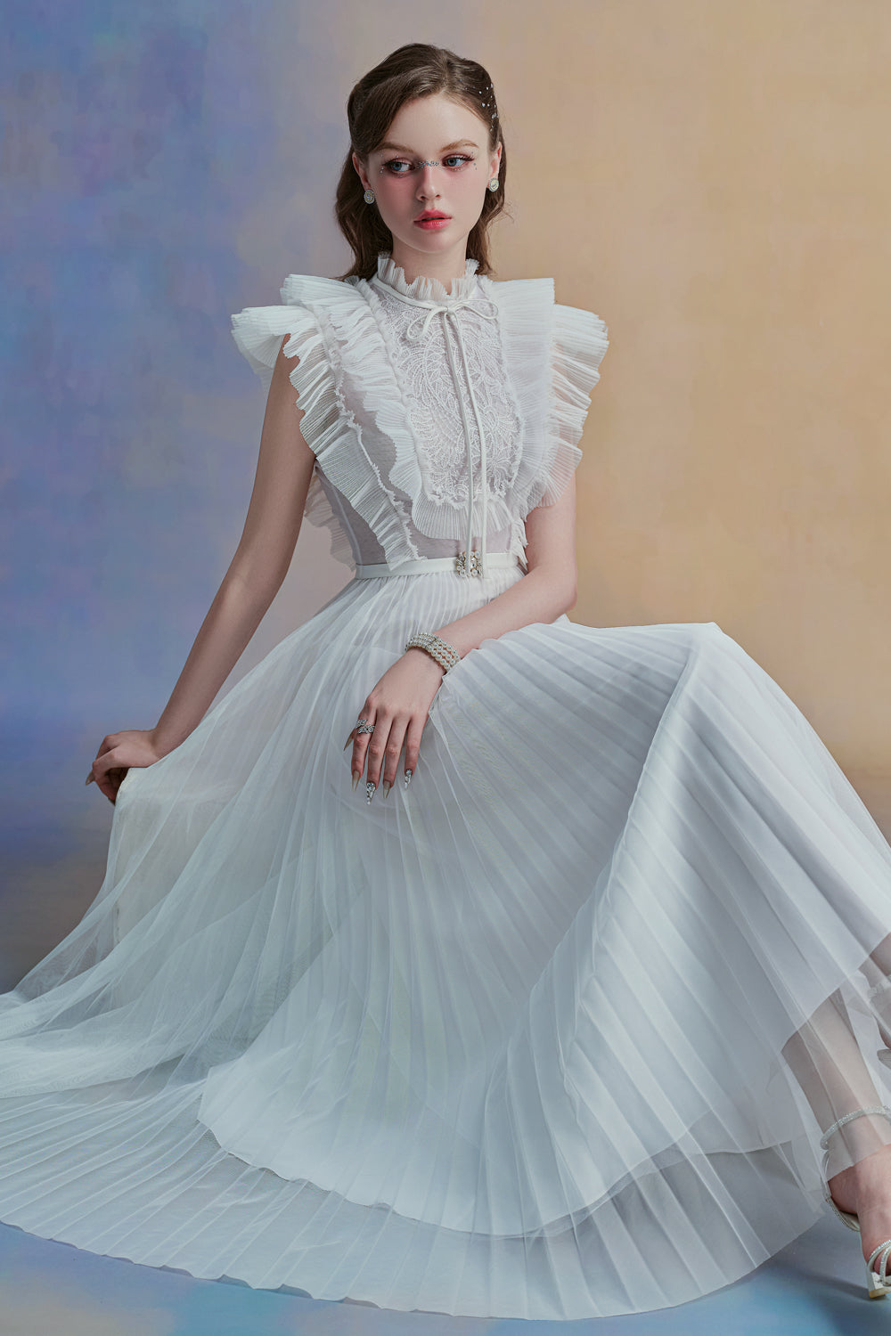 pleated tulle ruffle dress Leely Women Sage Green A Line Tulle Maxi Formal Dress Off the Shoulder Ruffled Pleated Prom Dress