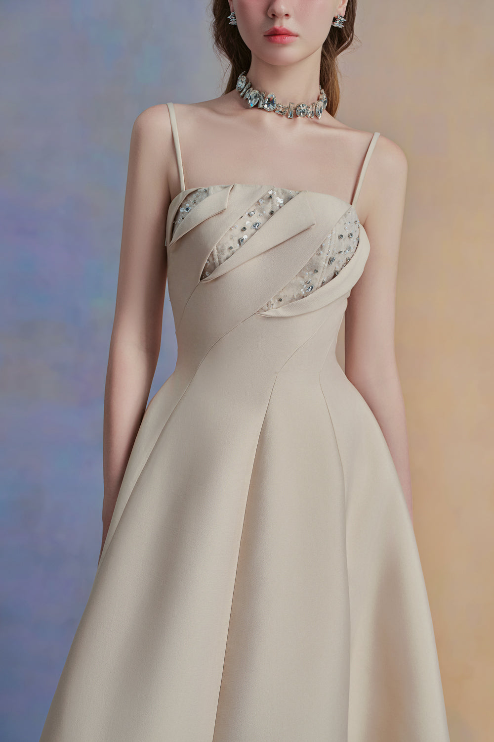 Luceris A-line Spaghetti Strap Taffeta Midi Dress