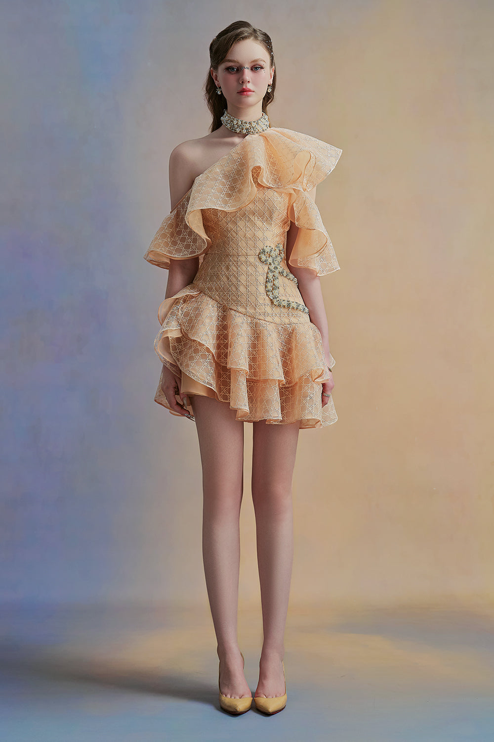 Zinnelle Asymmetric Ruffle Layer Organza Mini Dress