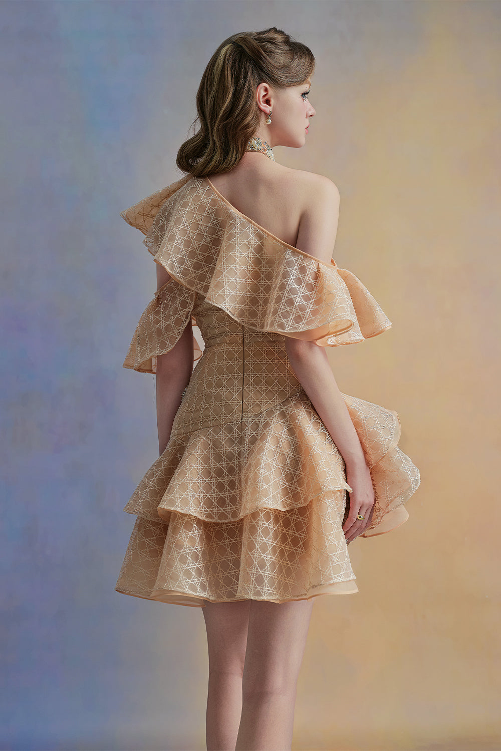 Zinnelle Asymmetric Ruffle Layer Organza Mini Dress