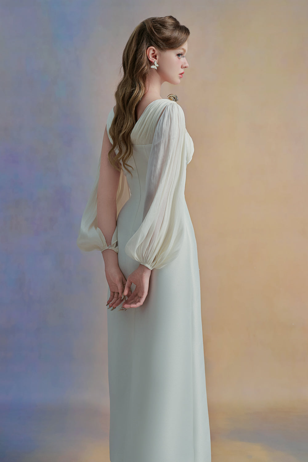 Zephéa A-line Puffy Sleeved Taffeta Midi Dress