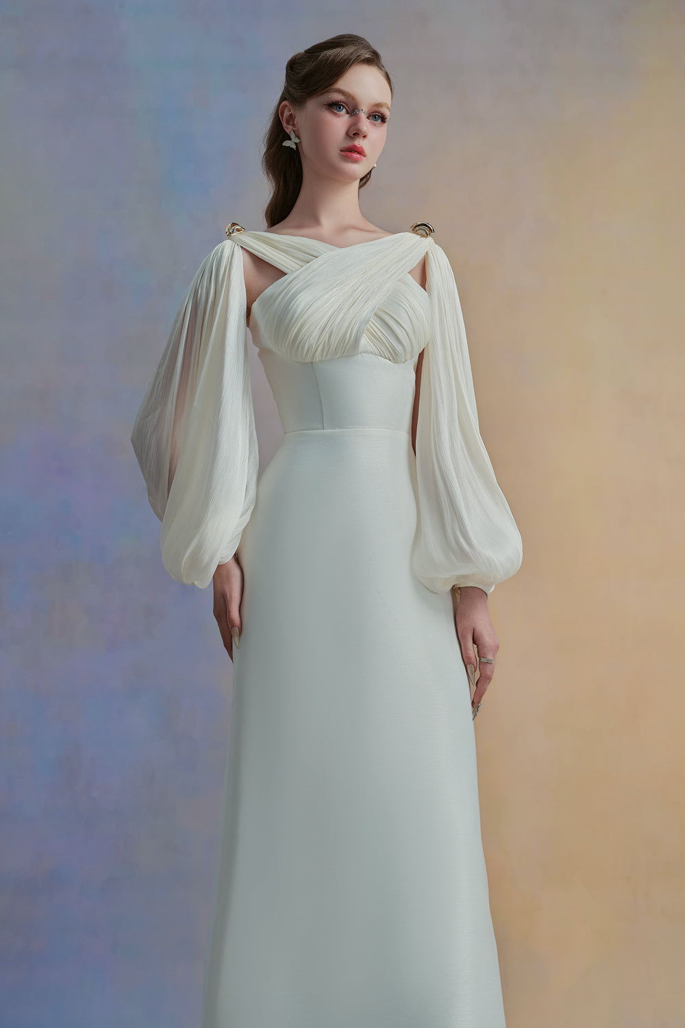 Zephéa A-line Puffy Sleeved Taffeta Midi Dress