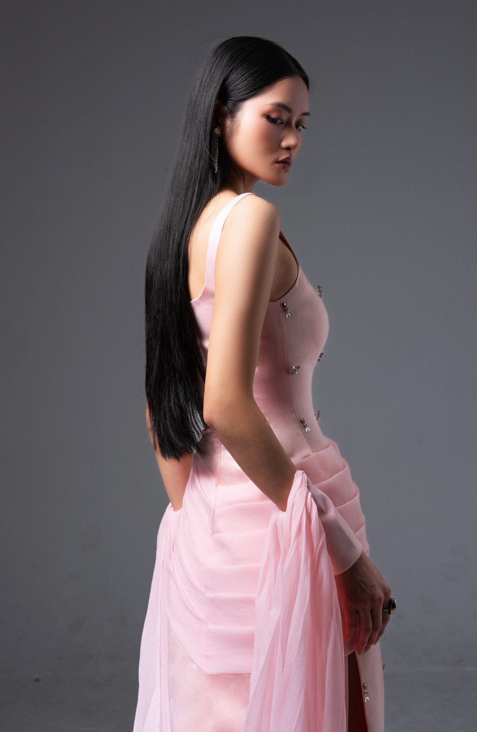 Sylvia Sheath Square Neck Twill Floor Length Dress