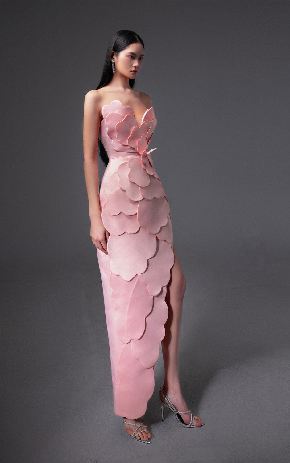 polyester sleeveless dress Amelia Couture TM1016 Polyester Sleeveless V-neck Long Dress