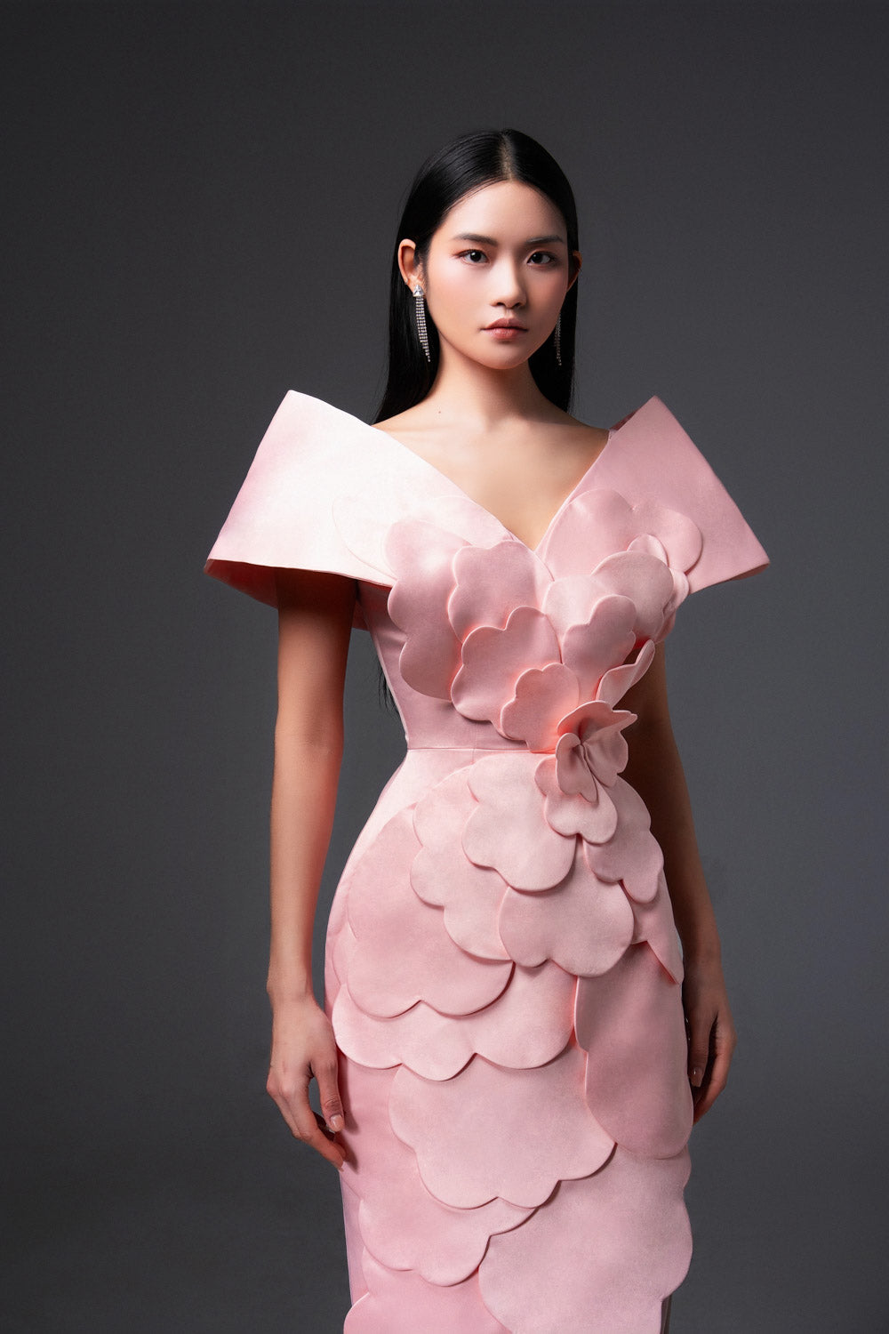 Glenn Slit Flower Applique Polyester Maxi Dress Pink / Customize