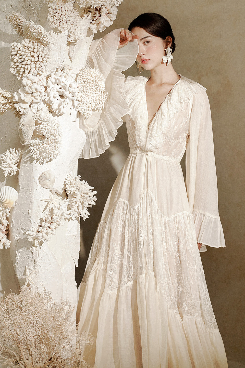Women's Tiffani A-line V-Neck Silk Chiffon Maxi Dress 0/1/Customize Cream MEAN BLVD Women's Tiffani A-line V-Neck Silk Chiffon Maxi Dress 0/1/Customize Cream MEAN BLVD