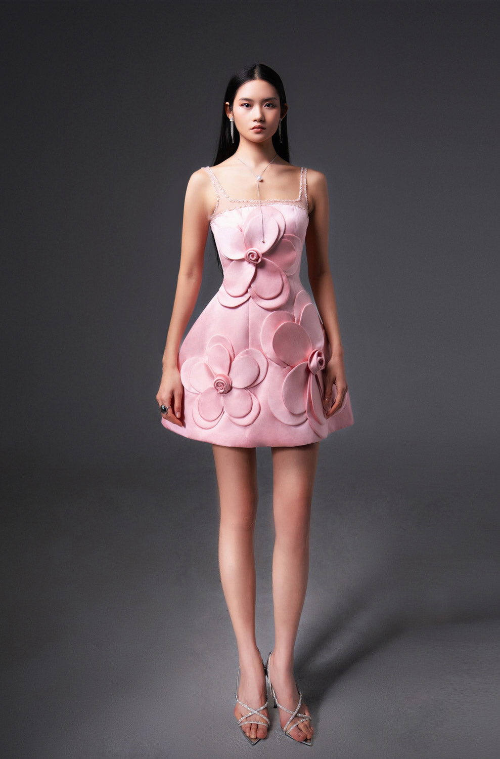 Anahi Fit and Flare Strappy Polyester Mini Dress