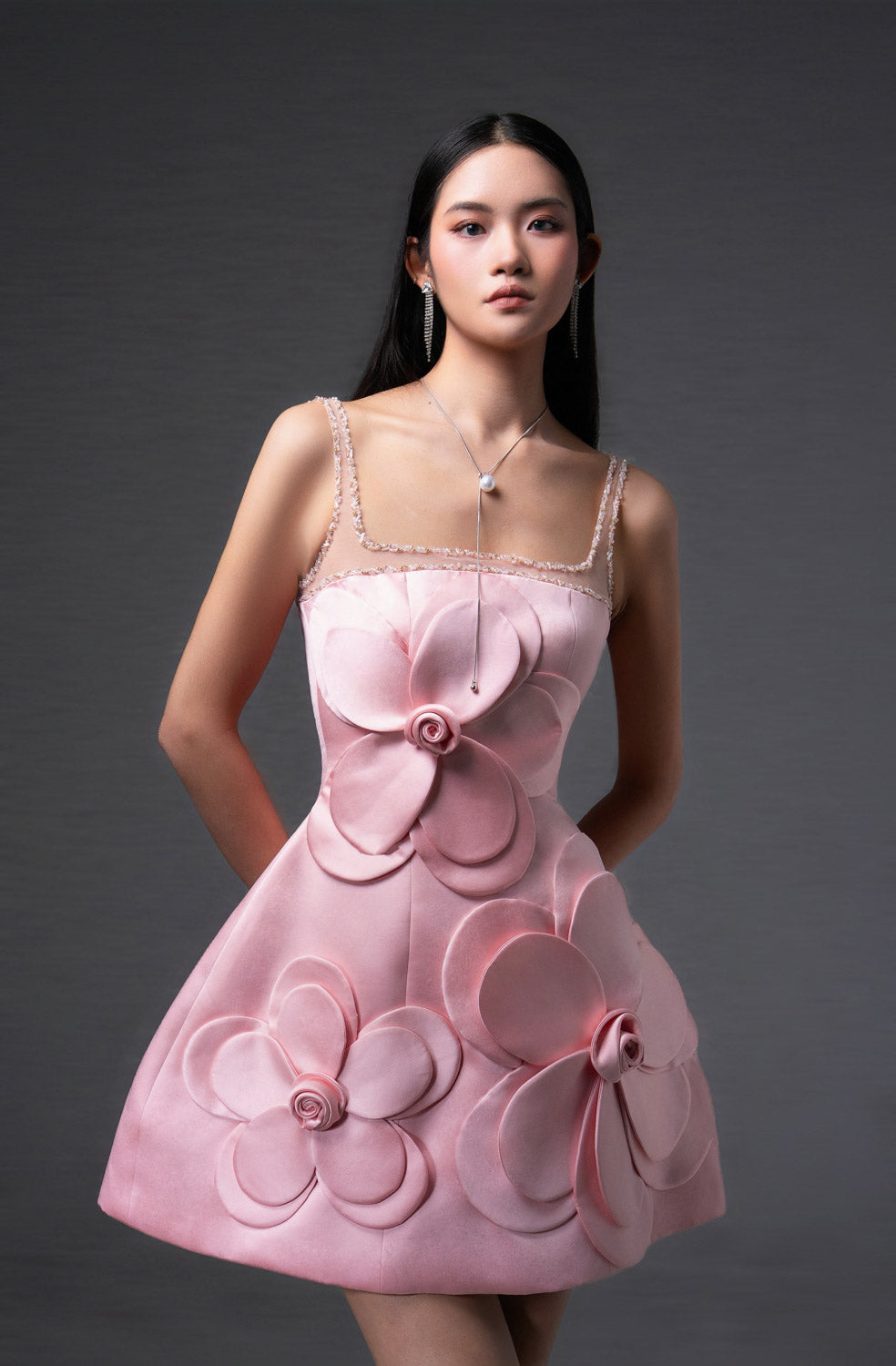 Anahi Fit and Flare Strappy Polyester Mini Dress