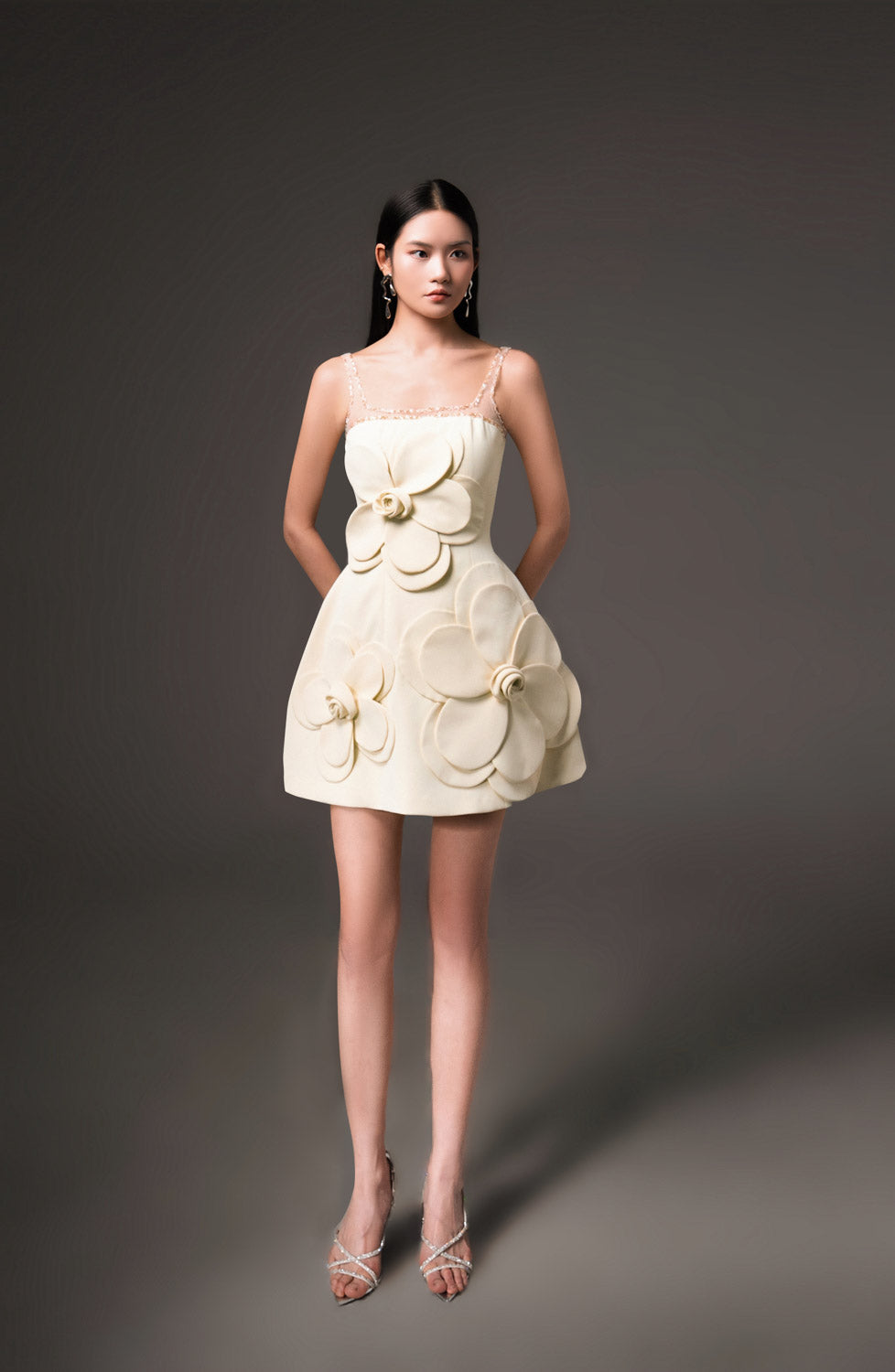 Anahi Fit and Flare Strappy Polyester Mini Dress