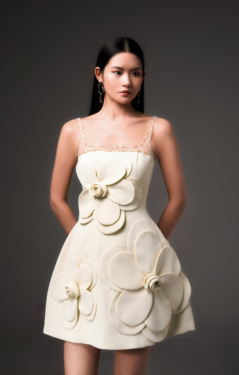 Anahi Fit and Flare Strappy Polyester Mini Dress