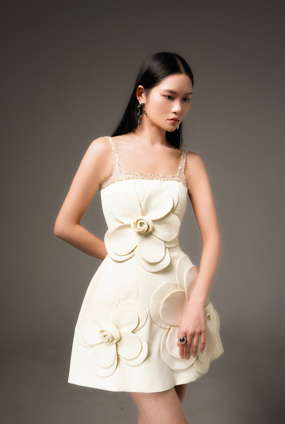 Anahi Fit and Flare Strappy Polyester Mini Dress