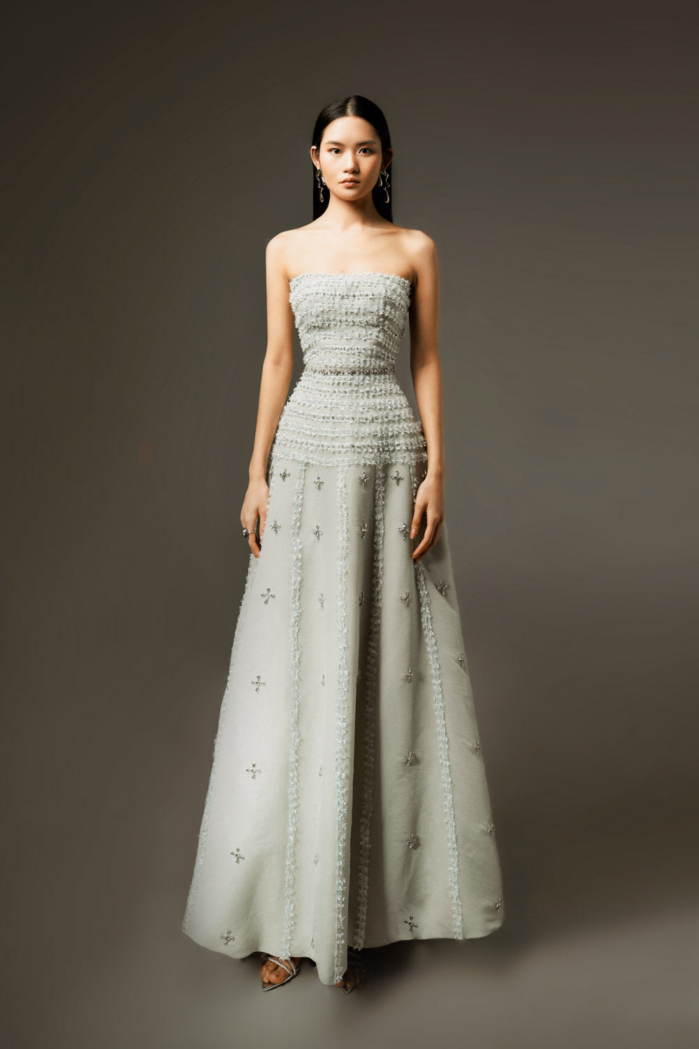 Birdie Fit and Flare Stone Organza Maxi Dress