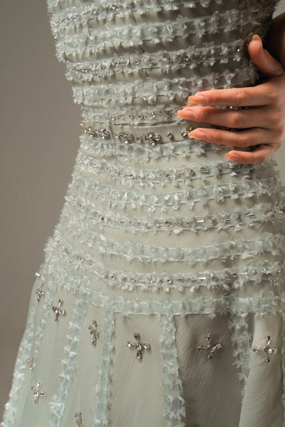 Birdie Fit and Flare Stone Organza Maxi Dress