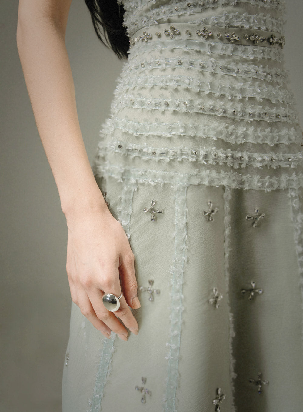 Birdie Fit and Flare Stone Organza Maxi Dress