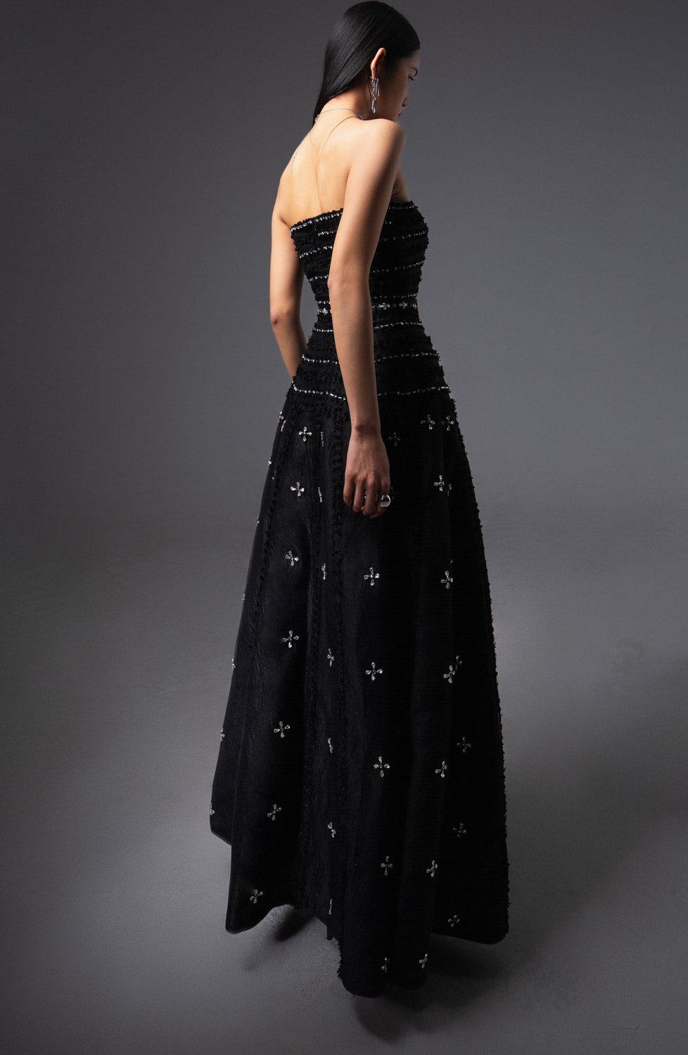 Birdie Fit and Flare Stone Organza Maxi Dress