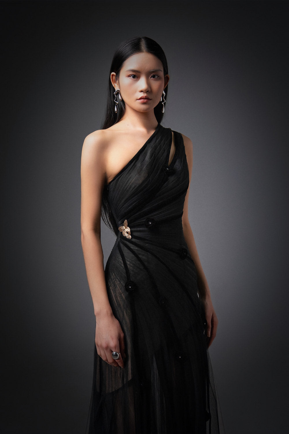 Makenna A-line One Shoulder Polyester Floor Length Dress