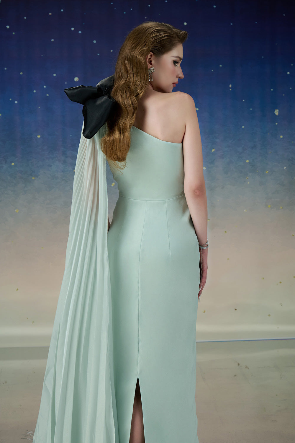 Zorya Sheath Asymmetric Sleeved Silk Midi Dress