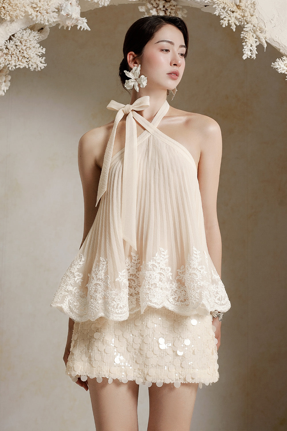 Julia Babydoll Halter Neck Crinkle Organza Top