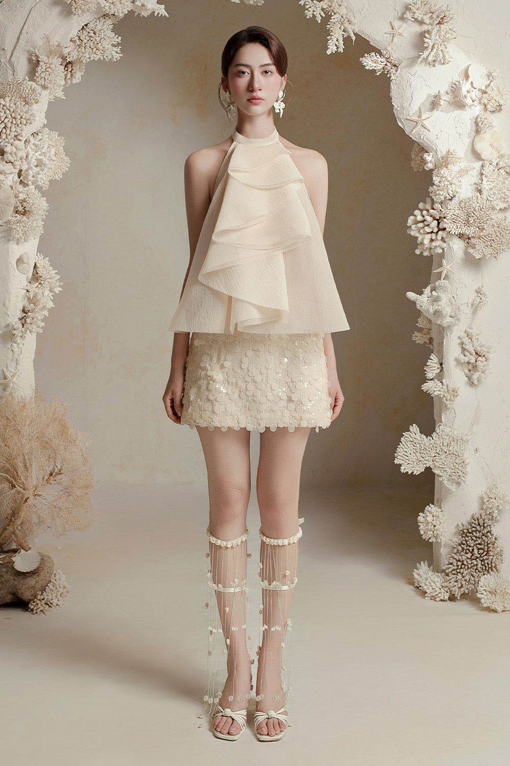 Emily Trapezoid Halter Neck Crinkle Organza Top