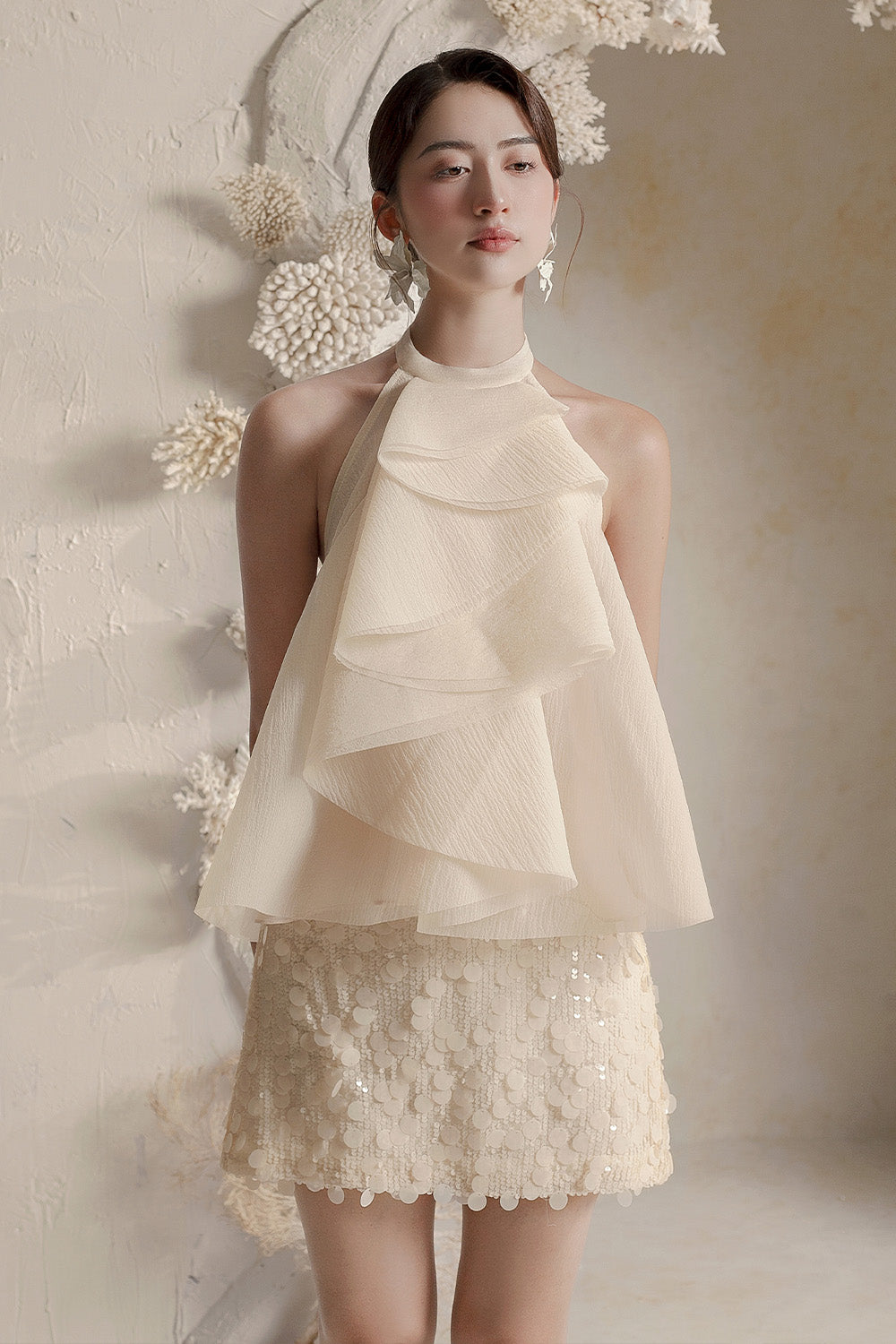 Emily Trapezoid Halter Neck Crinkle Organza Top