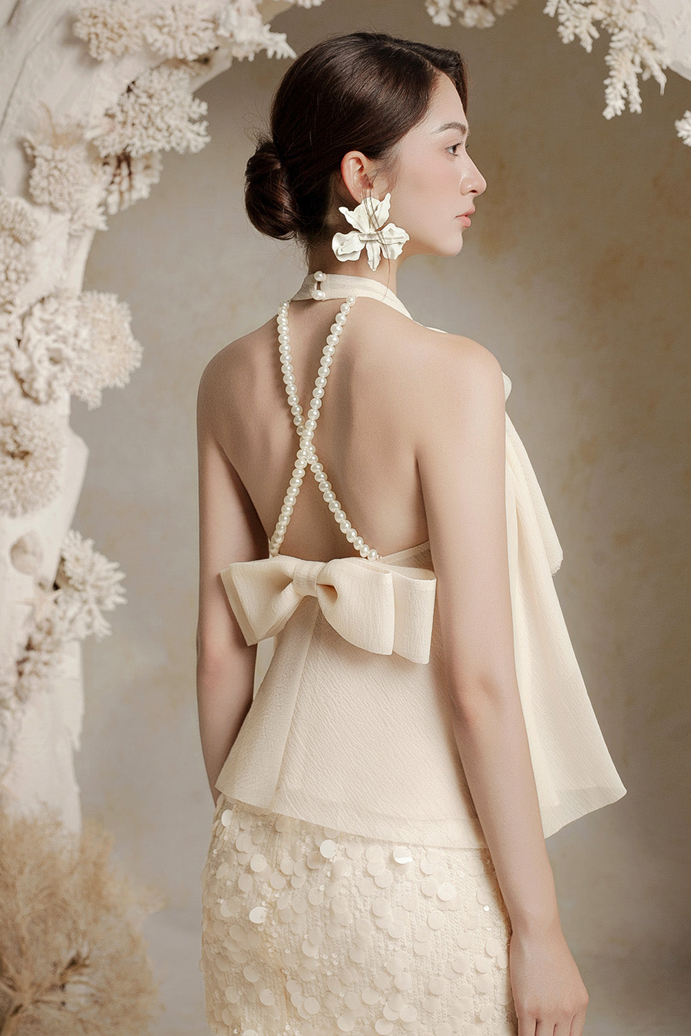 Emily Trapezoid Halter Neck Crinkle Organza Top