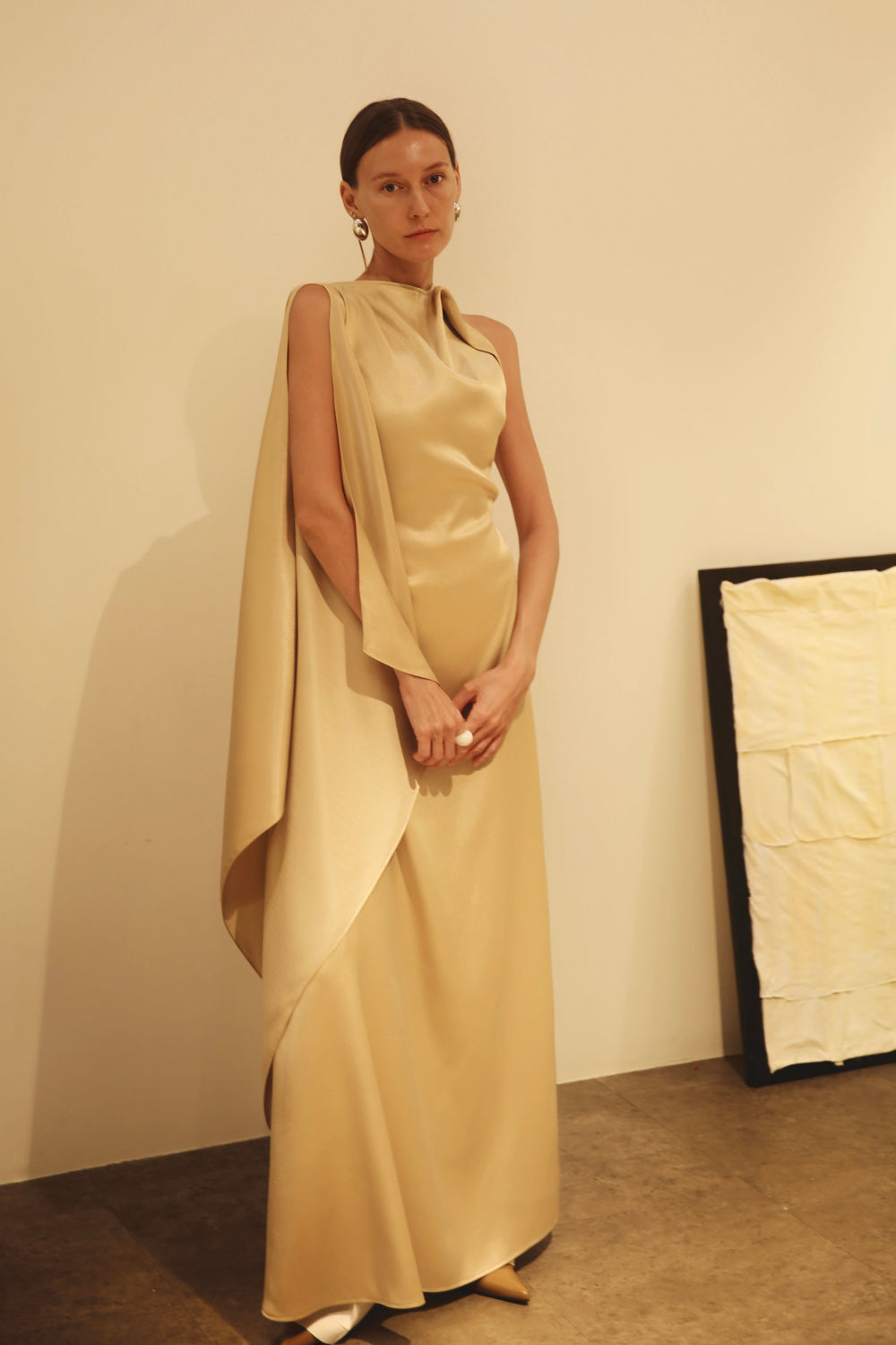 Lam Ha A-line Boat Neck Polyester Blend Floor Length Dress