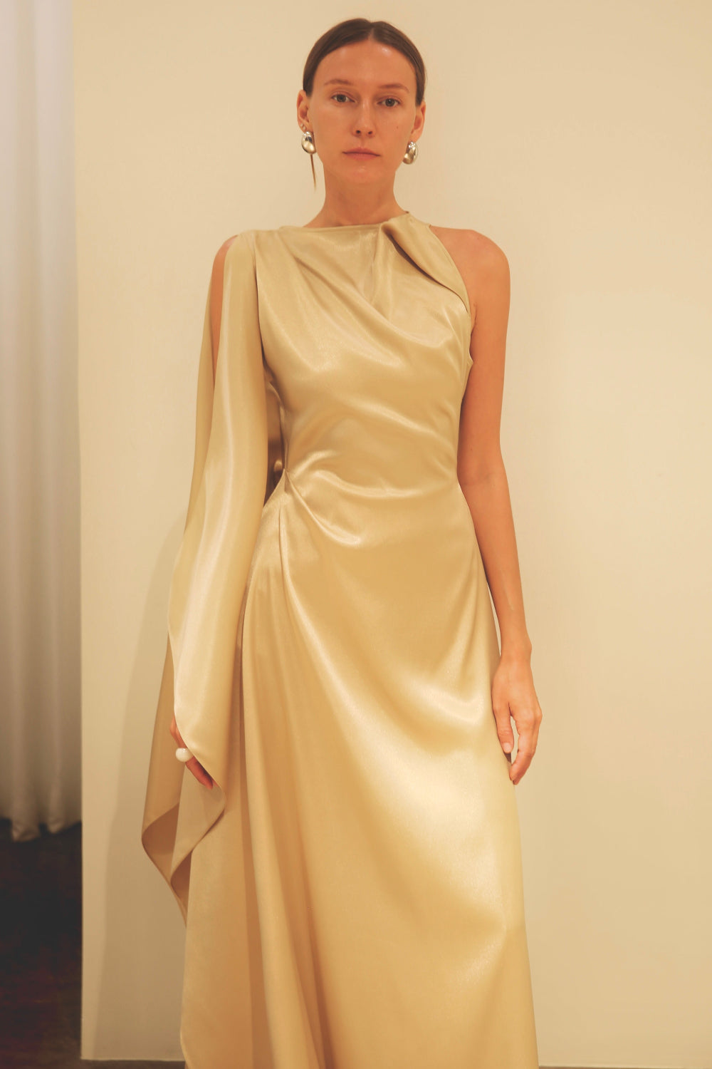 Lam Ha A-line Boat Neck Polyester Blend Floor Length Dress