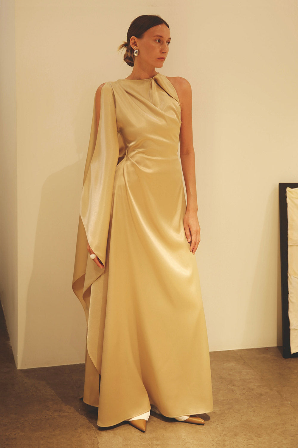 Lam Ha A-line Boat Neck Polyester Blend Floor Length Dress