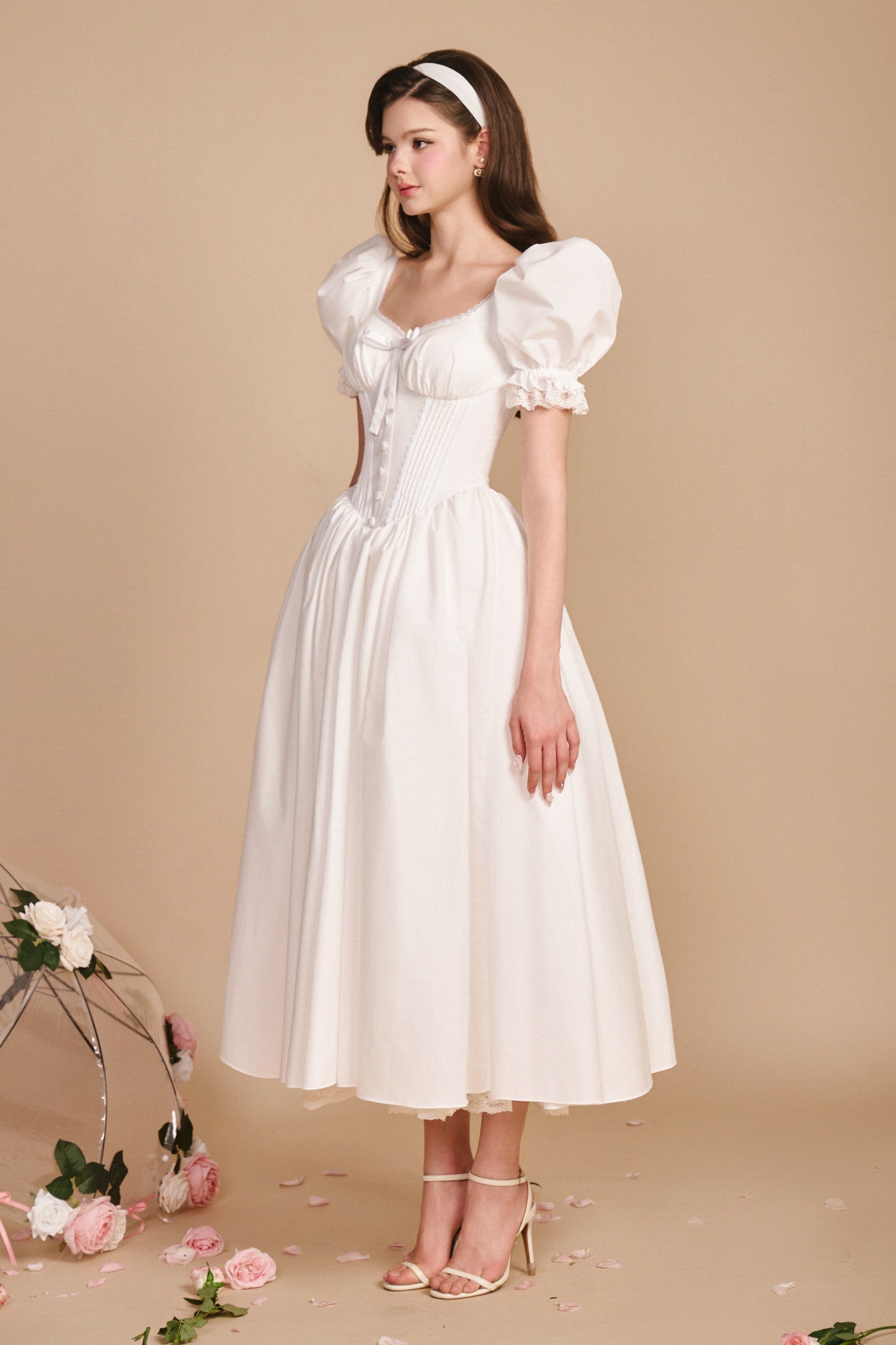 Delina Puff Sleeve Midi Dress