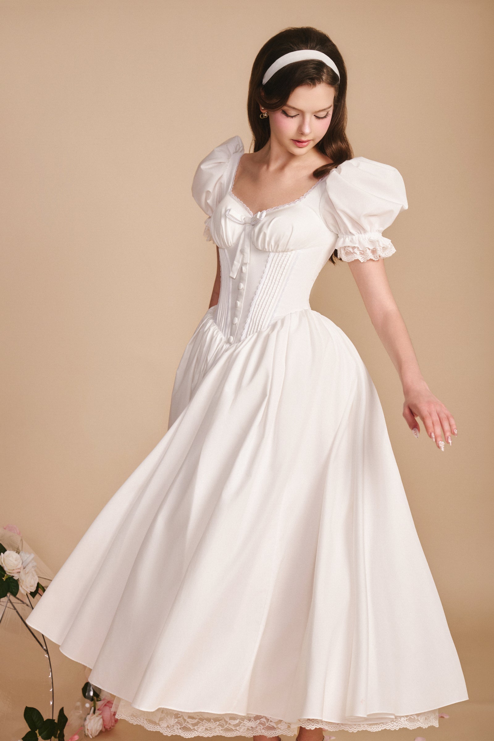 Delina Puff Sleeve Midi Dress
