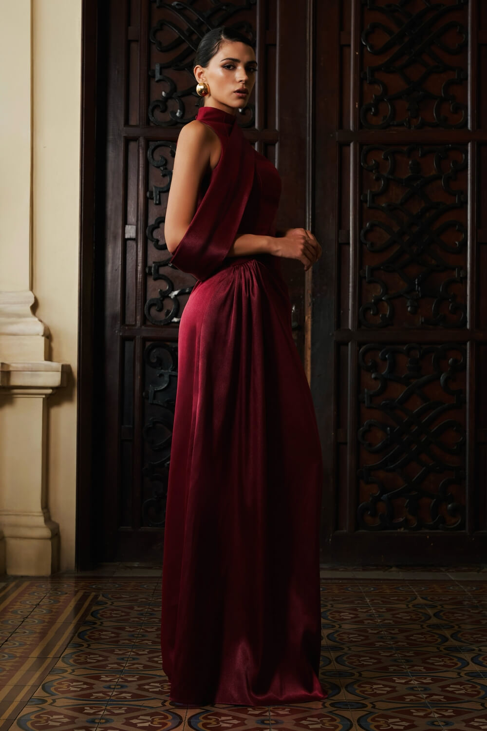 Linh Nguyet A-line High Neck Taffeta Floor Length Dress