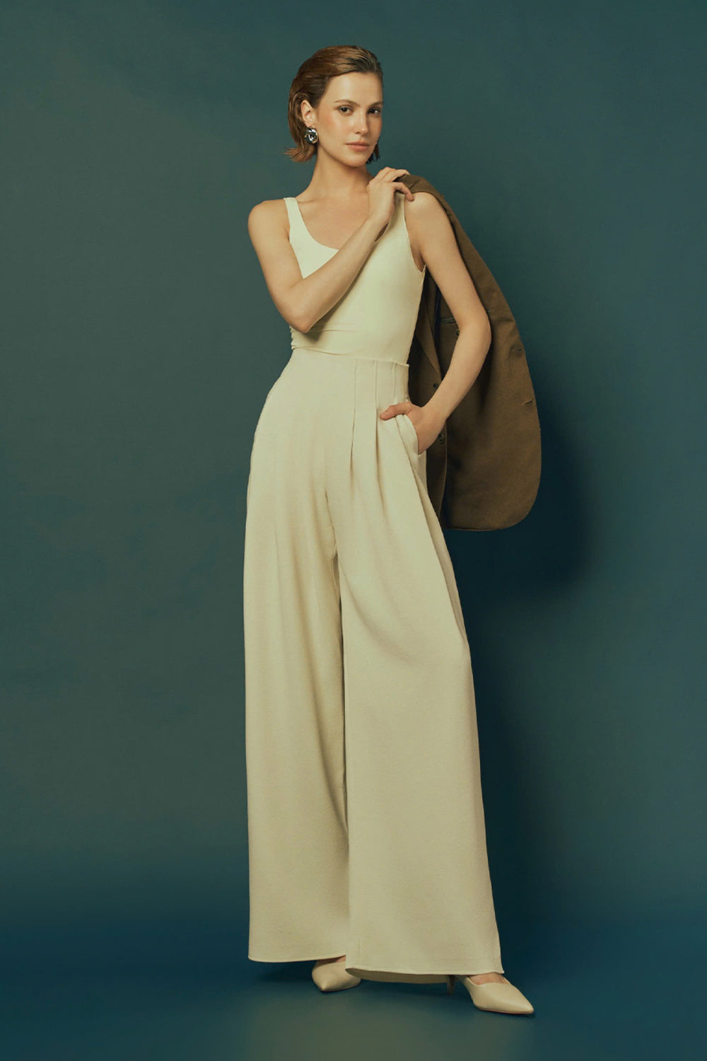polyester spandex dress pants Women's Eos Straight Pleated Polyester Spandex Floor Length Pants XS/S/M/L/Customize Cream MEAN BLVD Cream / Customize