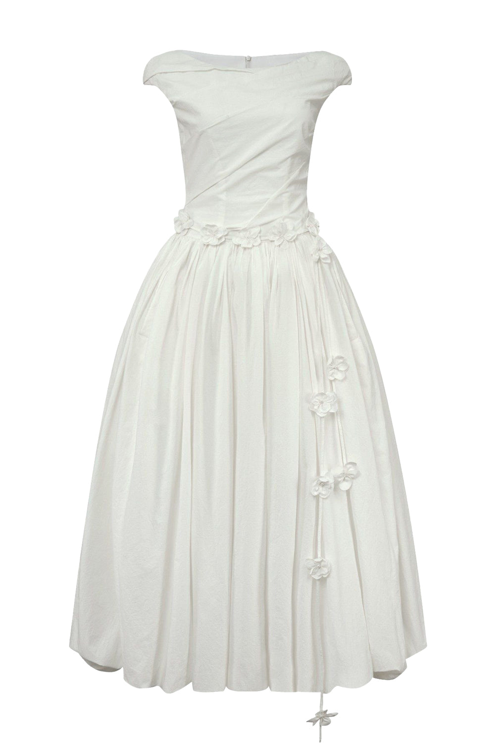 Blooming Bubble Cap Sleeved Cotton Ankle Length Dress