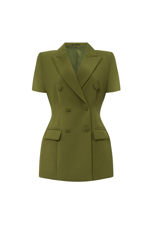 Grace Peplum Double Breasted Poly Silk Blazer