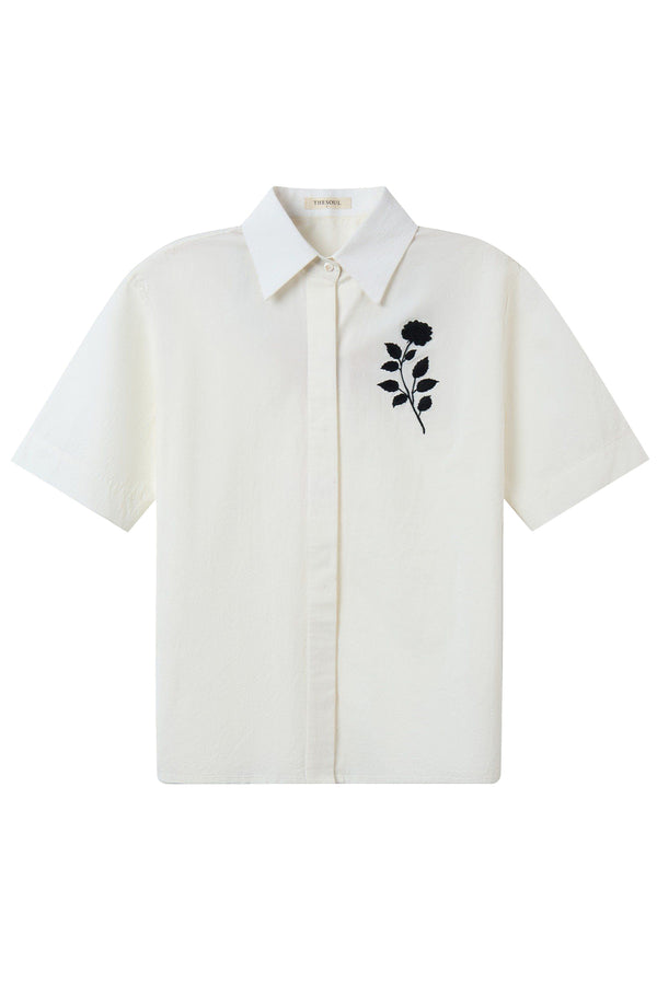 Rose Straight Embroidered Cotton Shirt