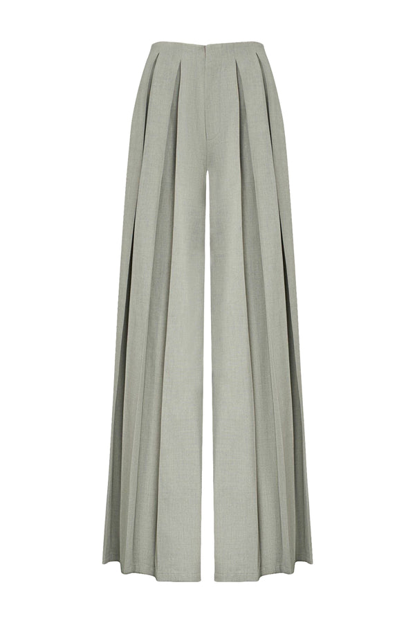Serene Straight Pleated Cashmere Floor Length Pants
