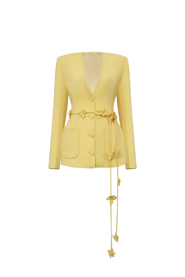 Sunveil Peplum V-Neck Poly Silk Blazer