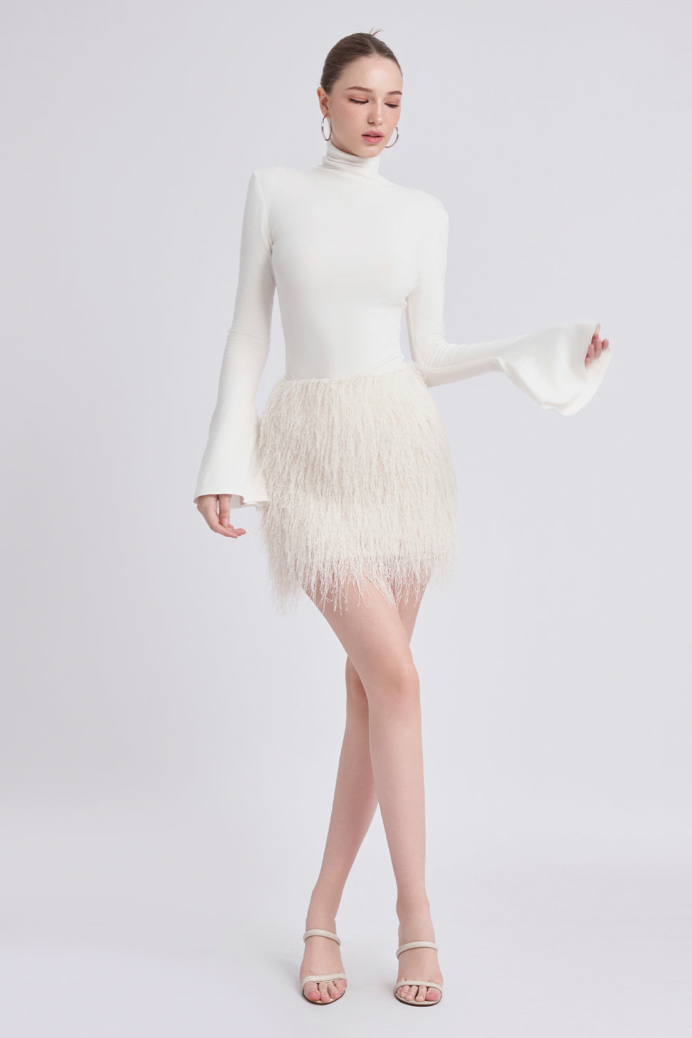 Ribb A-line Fringed Fur Mini Skirt