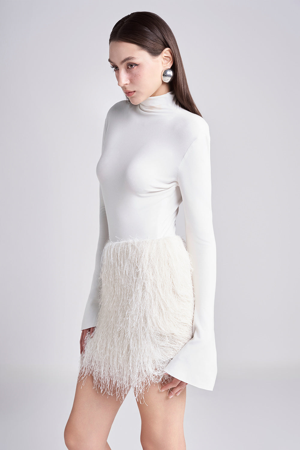 Ribb A-line Fringed Fur Mini Skirt