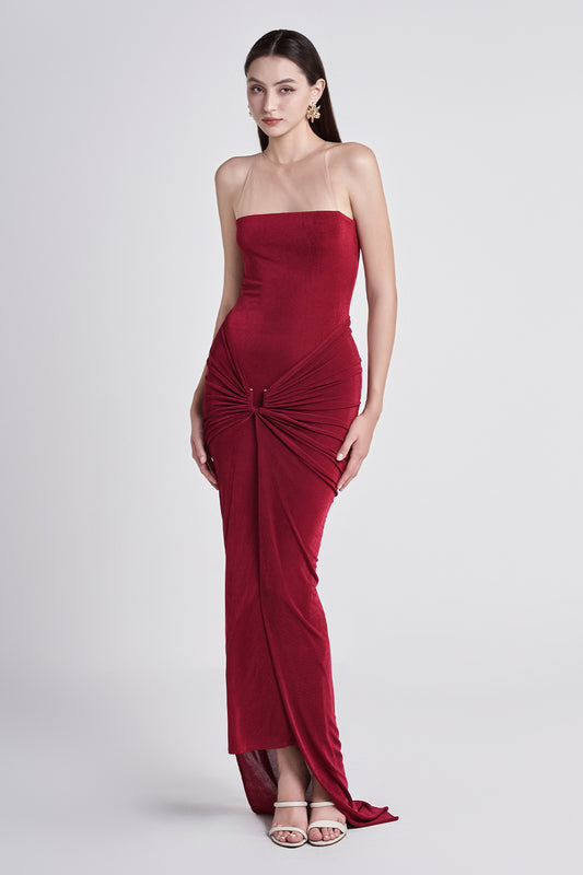 Kissme Hourglass Illusion Neck Spandex Midi Dress